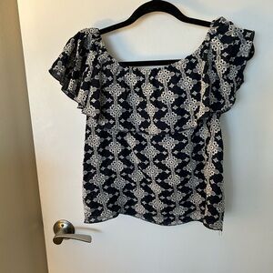 Zara Black and White Floral Blouse